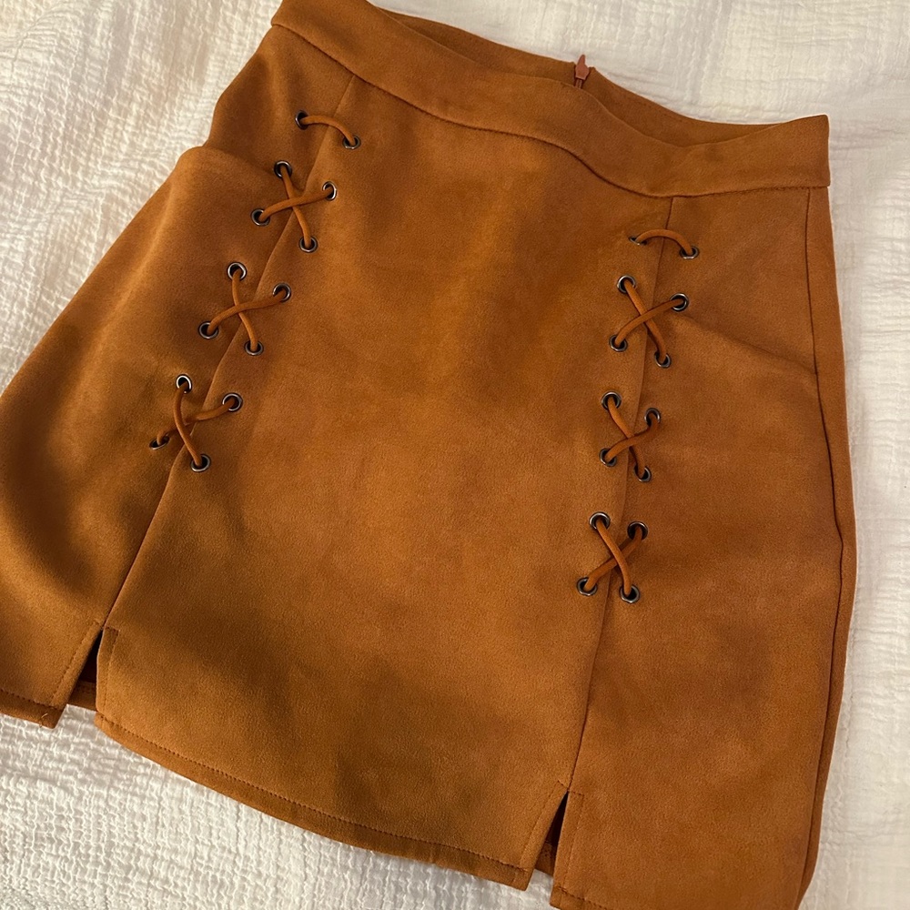 Orange suede skirt